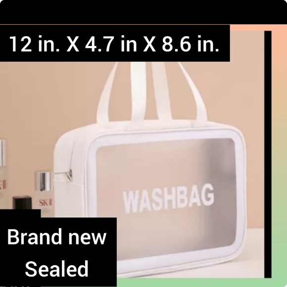 White or pink waterproof make up toiletries travel storage bag zippered Large - Picture 2 of 8